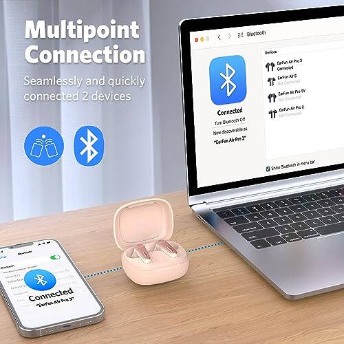 EarFun Air Pro 3 Shovqinni bekor qiluvchi simsiz quloqchinlar, Qualcomm® aptX™ moslashuvchan tovush, 6 ta mikrofon CVC 8.0 ENC, Bluetooth 5.3 quloqchinlar, ko'p nuqtaga ulanish, 45 soat o'ynash vaqti, ilova orqali EQ ni sozlash, pushti - 5