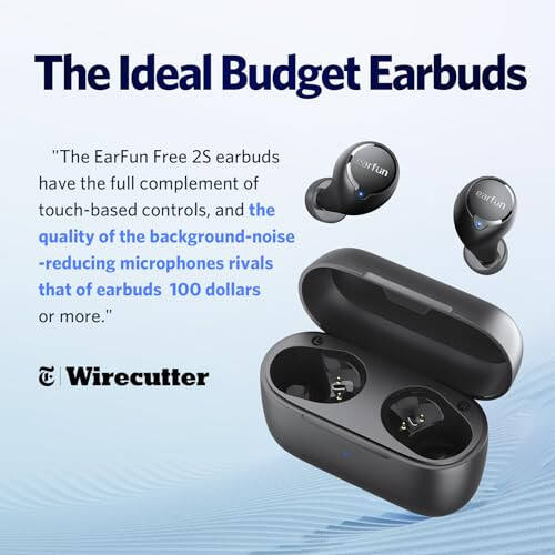 EarFun Free 2S Wireless Earbuds, [Upgraded Version] Bluetooth Earbuds with Deep Bass, 4 Mics for Clear Call, Customizable EQ App, IPX7 Waterproof in-Ear Headphones, 30H Playtime, Wireless Charging - 2