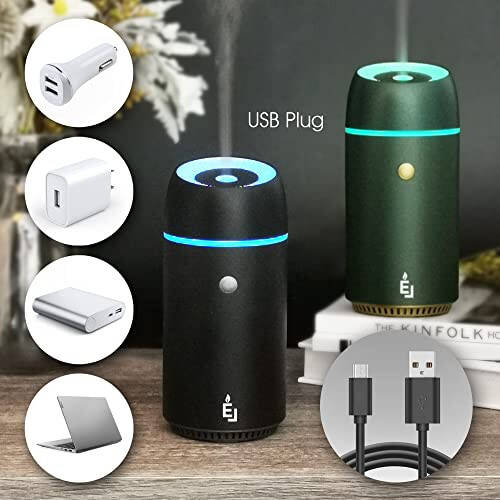 Earnest Living Essential Oil Diffusers Car Air Fresheners Humidifier for Essential Oils Car Aromatherapy Diffuser 100ml Car Diffuser Timers Auto Off Function USB Portable Metal Aluminum Black - 3