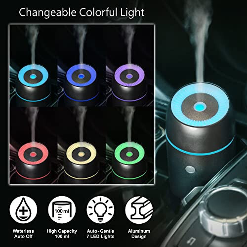 Earnest Living Essential Oil Diffusers Car Air Fresheners Humidifier for Essential Oils Car Aromatherapy Diffuser 100ml Car Diffuser Timers Auto Off Function USB Portable Metal Aluminum Black - 4