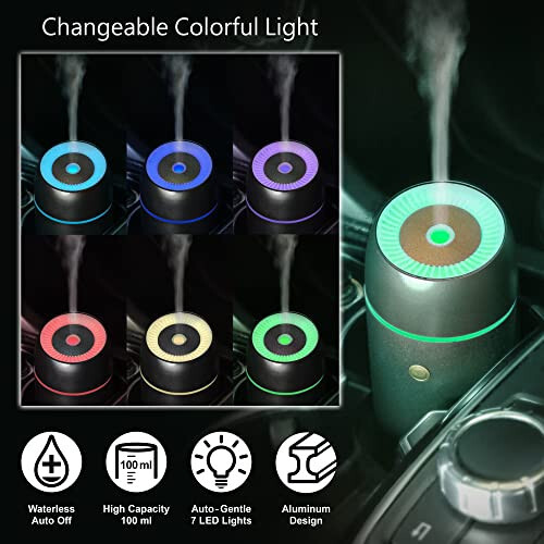 Earnest Living Metal Aluminum Car Diffuser Mini Humidifier Essential Oil Diffuser Car Air Fresheners for Essential Oils Aromatherapy Diffuser 100ml Timers Night Light Auto Off Function USB Green Gift - 4