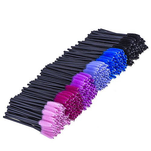 eBoot 300 Pieces Colored Disposable Mascara Wands Eyelash Eye Lash Brush Makeup Applicators Kit (Black Handle, Multicolor Head) - 2