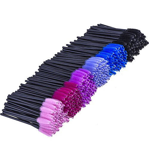 eBoot 300 Pieces Colored Disposable Mascara Wands Eyelash Eye Lash Brush Makeup Applicators Kit (Black Handle, Multicolor Head) - 1