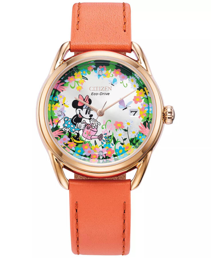 Eco-Drive ayollar uchun Disney Minnie Mouse olmosli aksanli pushti teri kamarli soat 36mm pushti - 1