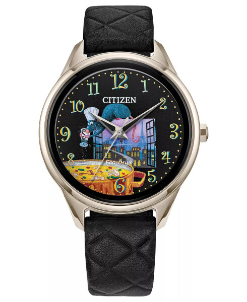 Eco-Drive Ayollar uchun Pixar Ratatouille Qora Tikilgan Teri Qayishli Soat 37mm Qora - 1