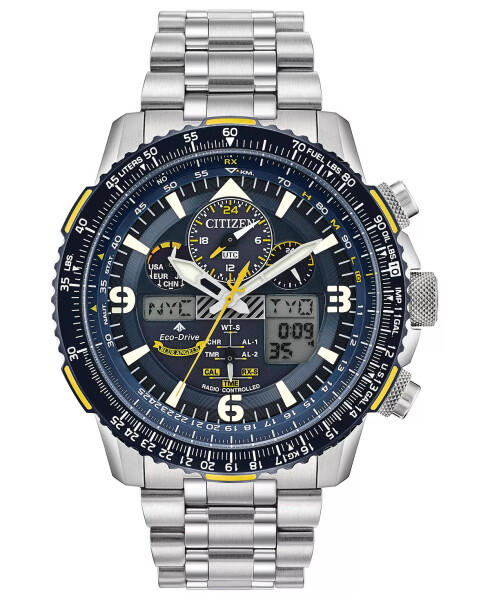 Eco-Drive Erkaklar Analog-Raqamli Promaster Blue Angels Skyhawk A-T Zanglamaydigan Po'lat Bilaguch Soati 46mm Kumush - 1