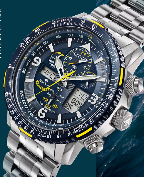 Eco-Drive Erkaklar Analog-Raqamli Promaster Blue Angels Skyhawk A-T Zanglamaydigan Po'lat Bilaguch Soati 46mm Kumush - 3