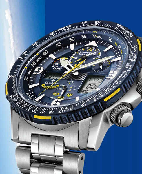 Eco-Drive Erkaklar Analog-Raqamli Promaster Blue Angels Skyhawk A-T Zanglamaydigan Po'lat Bilaguch Soati 46mm Kumush - 4