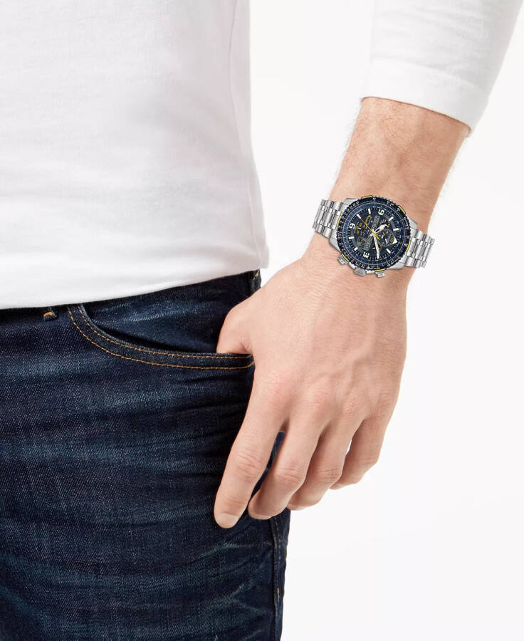 Eco-Drive Erkaklar Analog-Raqamli Promaster Blue Angels Skyhawk A-T Zanglamaydigan Po'lat Bilaguch Soati 46mm Kumush - 8