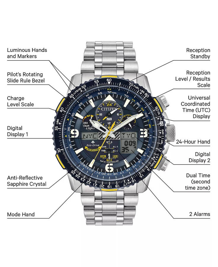 Eco-Drive Erkaklar Analog-Raqamli Promaster Blue Angels Skyhawk A-T Zanglamaydigan Po'lat Bilaguch Soati 46mm Kumush - 11