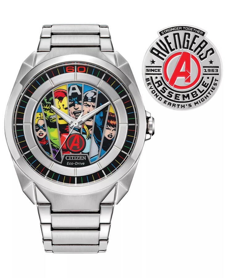 Eco-Drive Erkaklar uchun Marvel Classic Avengers Paslanmaydigan Po'lat Bilaguzuk Soati 43mm Kumush Rang - 3