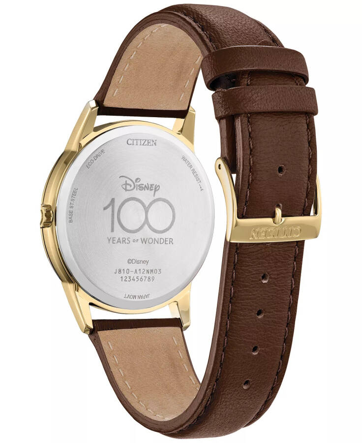 Eco-Drive Erkaklar uchun Mickey Mouse Fanfare Jigarrang Teri Qayish Soati 40mm Sovg'a To'plami Rangsiz - 3