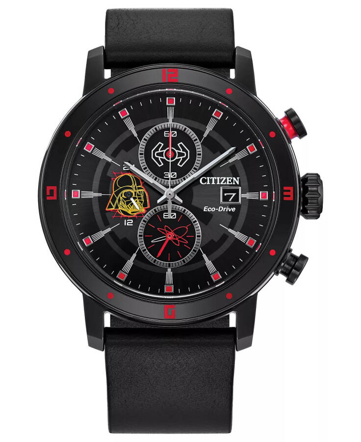 Eco-Drive Erkaklar Xronograf Star Wars Darth Vader Qora Teri Qayishli Soat 44mm Qora - 1