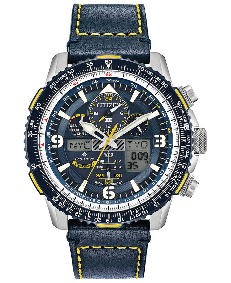 Eco-Drive Erkek Analog-Dijital Kronograf Promaster Blue Angels Skyhawk A-T Mavi Deri Kayış Saat 46mm Mavi/Mavi - 1