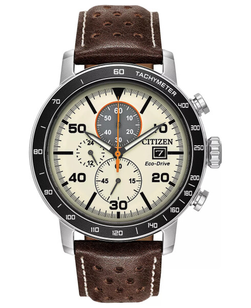 Eco-Drive Erkek Kronograf Kahverengi Deri Kayış Saat 44mm Kahverengi - 1