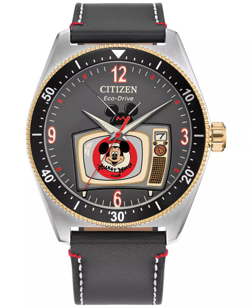 Eco-Drive Erkek Mickey Mouse Kulübü Gri Deri Kayış Saat 42mm Kutu Seti Gri - 1