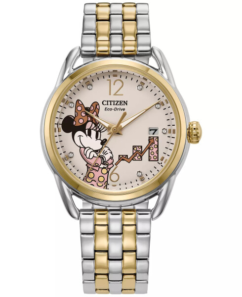 Eco-Drive Kadın Disney Güçlü Minnie Mouse İki Tonlu Paslanmaz Çelik Bileklik Saat 36mm Renksiz - 1