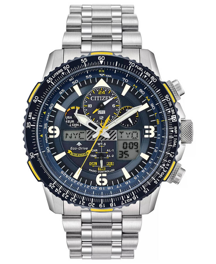 Eco-Drive Men's Analog-Digital Promaster Blue Angels Skyhawk A-T Stainless Steel Bracelet Watch 46mm Silver - 1