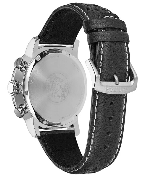 Eco-Drive Men's Chronograph Black Leather Strap Watch 44mm Black - 4