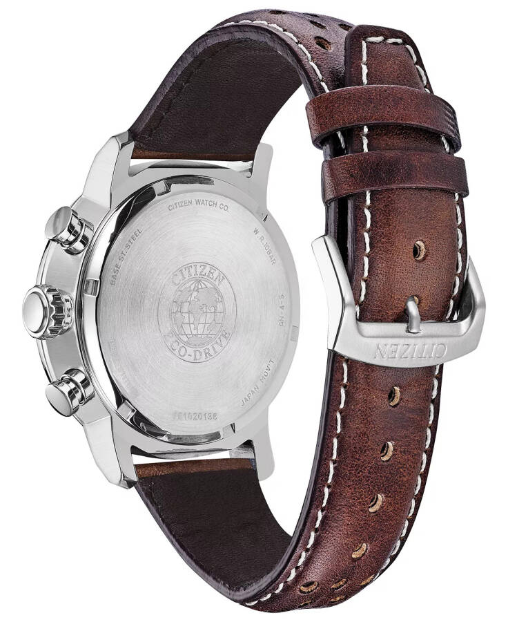 Eco-Drive Men's Chronograph Brycen Chestnut Brown Leather Strap Watch 44mm No Color - 3