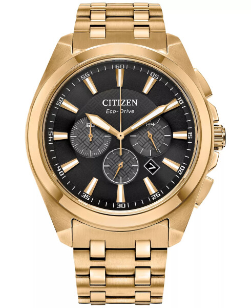 Eco-Drive Men's Chronograph Classic Gold-Tone Stainless Steel Bracelet Watch 41mm Black - 1