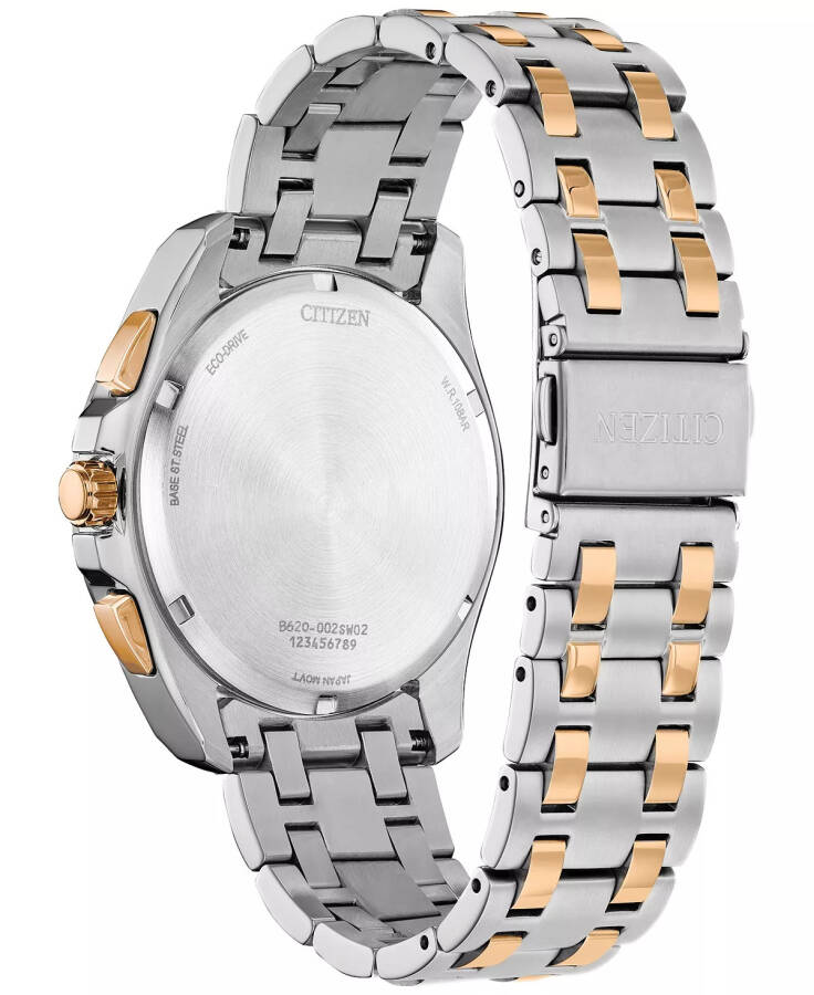 Eco-Drive Men's Chronograph Classic Two-Tone Stainless Steel Bracelet Watch 41mm Silver-tone - 3