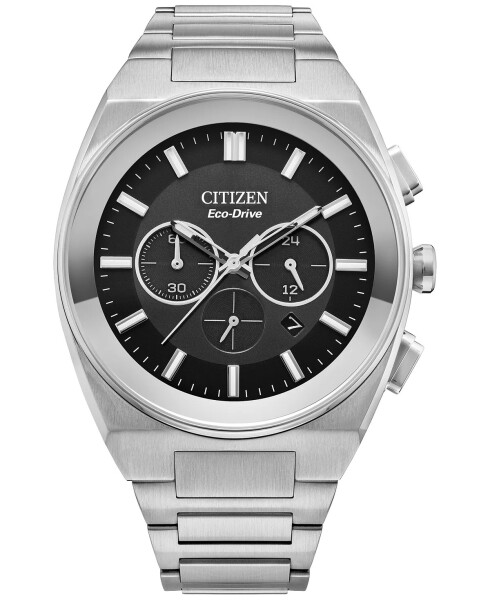 Eco-Drive Men's Chronograph Modern Axiom Stainless Steel Bracelet Watch 43mm Silver-tone - 1