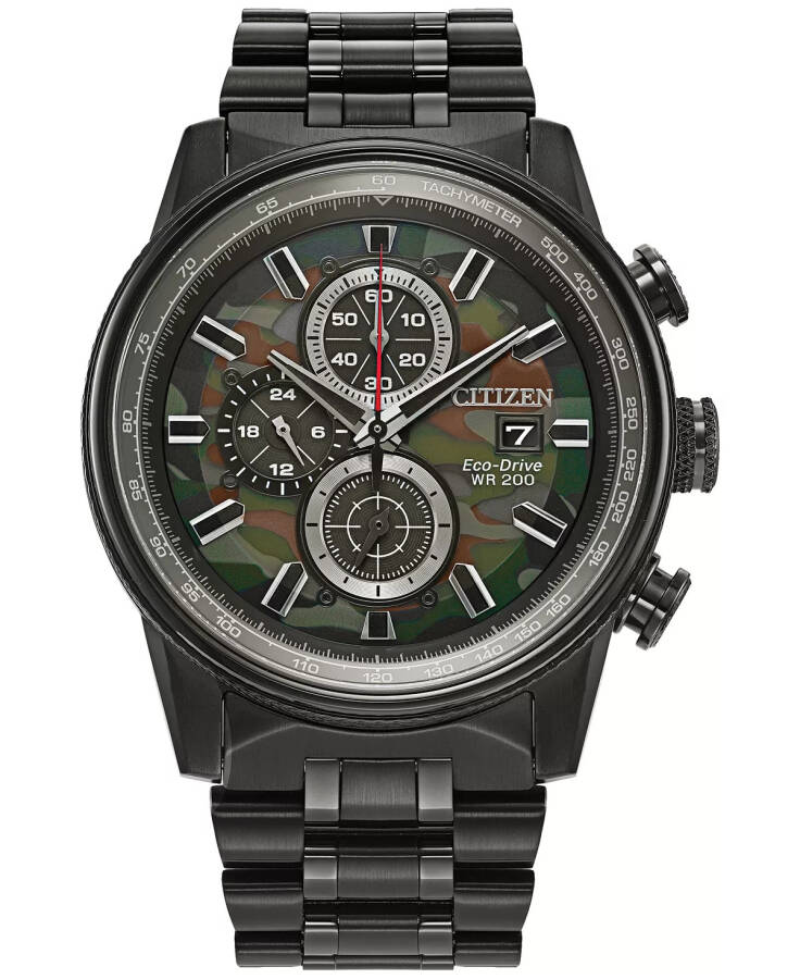 Eco-Drive Men's Chronograph Nighthawk Black Stainless Steel Bracelet Watch 43mm Black - 1