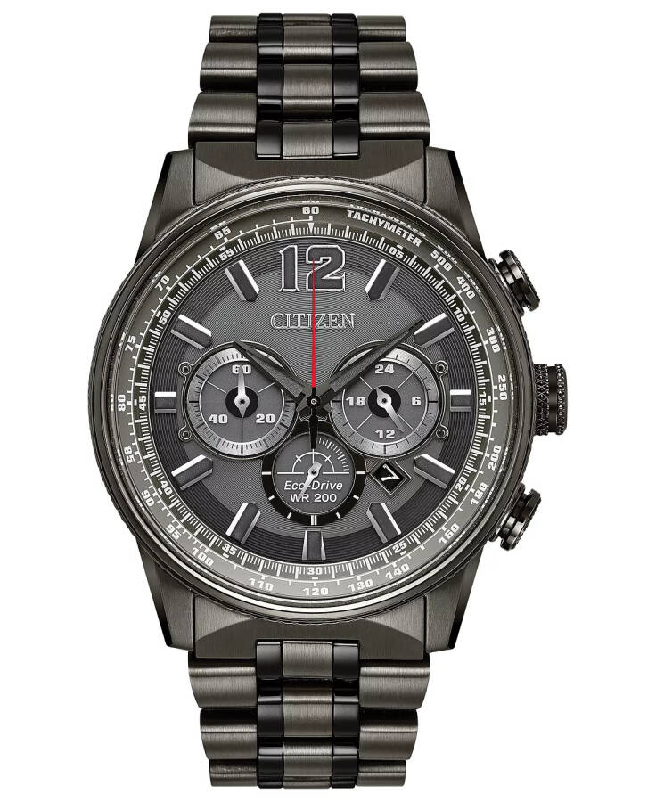 Eco-Drive Men's Chronograph Nighthawk Gray Stainless Steel Bracelet Watch 43mm Grey - 1