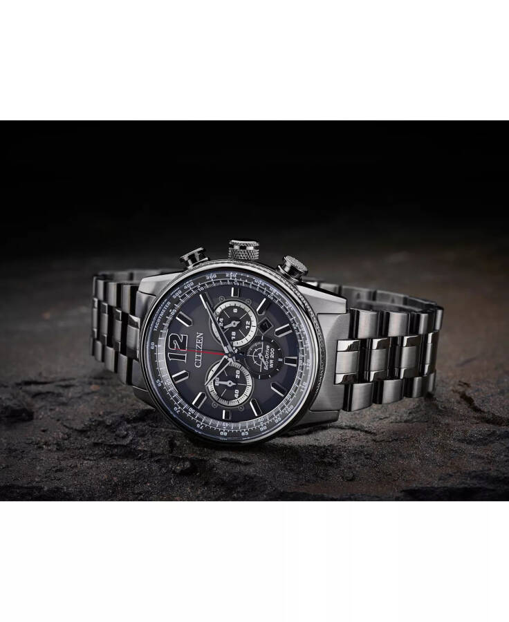 Eco-Drive Men's Chronograph Nighthawk Gray Stainless Steel Bracelet Watch 43mm Grey - 3