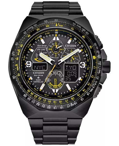 Eco-Drive Men's Chronograph Promaster Air Skyhawk Black-Tone Stainless Steel Bracelet Watch 46mm Black - 1