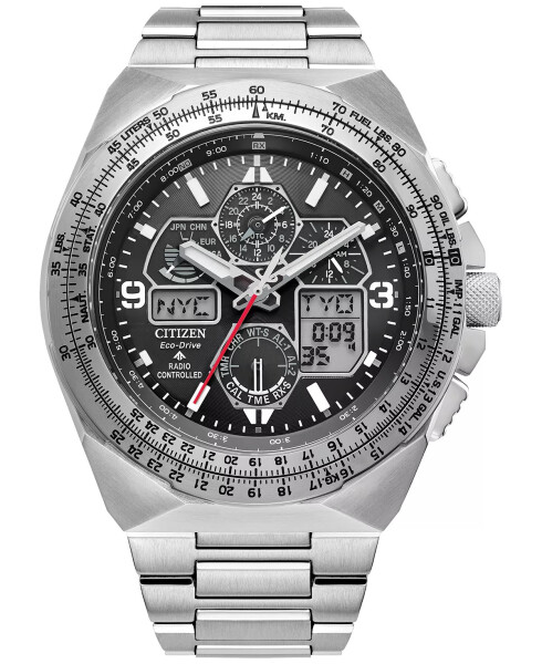 Eco-Drive Men's Chronograph Promaster Skyhawk Stainless Steel Bracelet Watch 46mm Silver-tone - 2