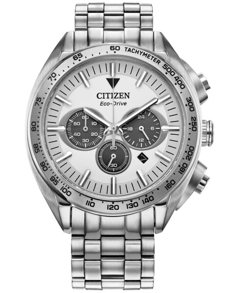 Eco-Drive Men's Chronograph Sport Luxury Stainless Steel Bracelet Watch 43mm Silver-tone - 1