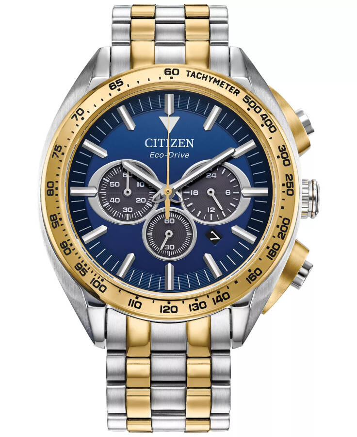 Eco-Drive Men's Chronograph Sport Luxury Two-Tone Stainless Steel Bracelet Watch 43mm Blue - 1