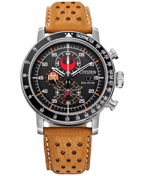 Eco-Drive Men's Chronograph Star Wars Rebel Pilot Orange Perforated Leather Strap Watch 44mm Orange - 1