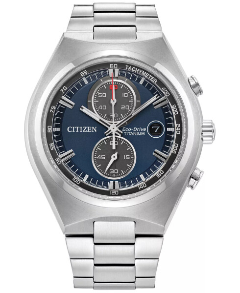 Eco-Drive Men's Chronograph Weekender Silver-Tone Titanium Bracelet Watch 43mm, Created for Modazone Silver-tone - 1