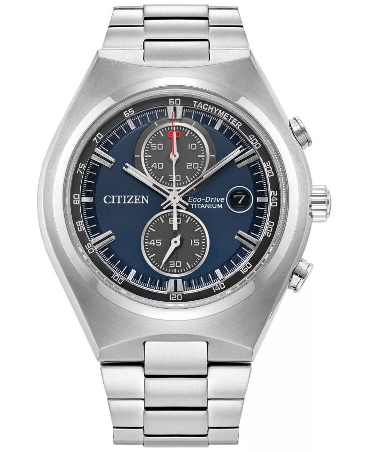 Eco-Drive Men's Chronograph Weekender Silver-Tone Titanium Bracelet Watch 43mm, Created for Modazone Silver-tone - 1