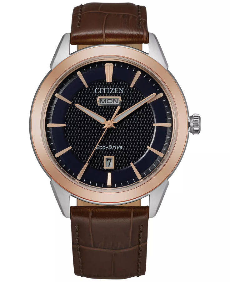 Eco-Drive Men's Corso Brown Leather Strap Watch 40mm Rose Gold - 1