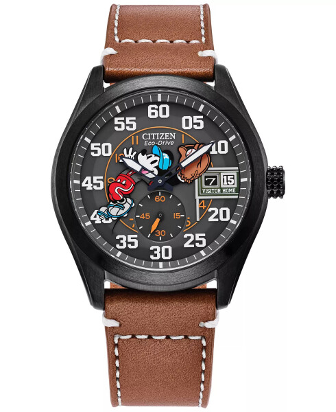 Eco-Drive Men's Disney Mickey Mouse Brown Leather Strap Watch 43mm Brown - 1