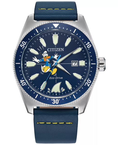 Eco-Drive Men's Donald Duck Blue Leather Strap Watch 42mm Blue - 1