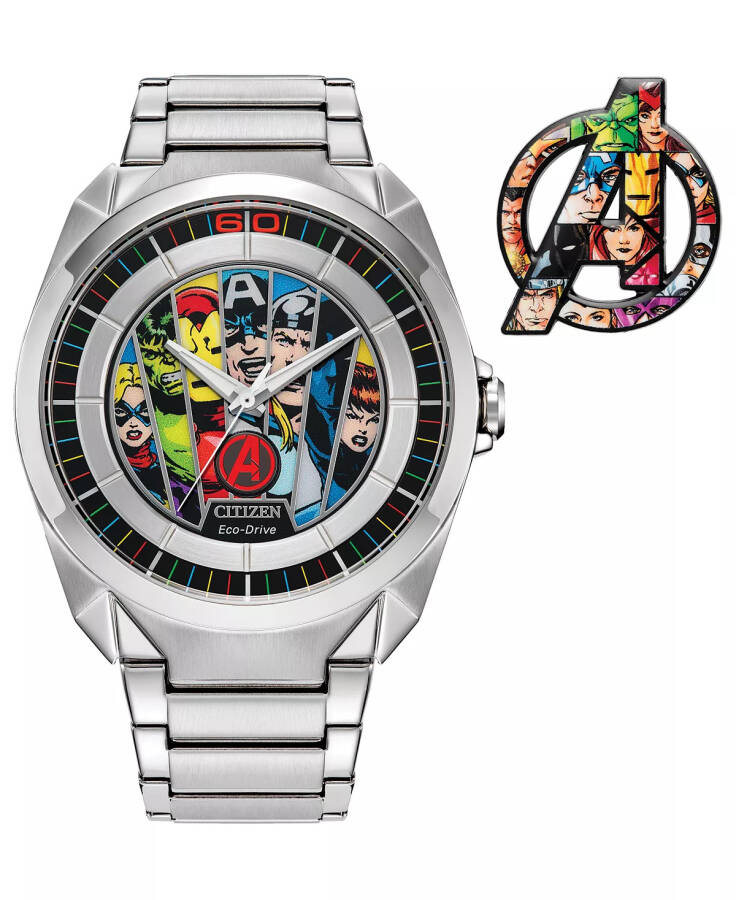 Eco-Drive Men's Marvel Classic Avengers Stainless Steel Bracelet Watch 43mm Silver-tone - 1