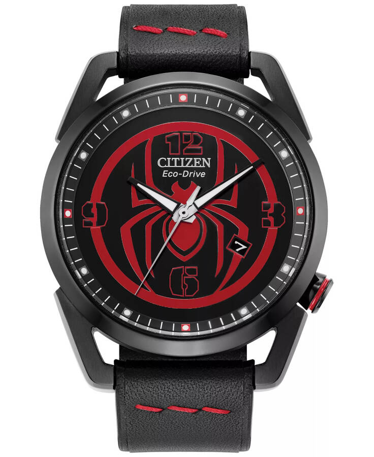 Eco-Drive Men's Marvel Miles Morales Black Leather Strap Watch 42mm No Color - 1