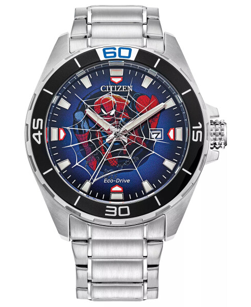 Eco-Drive Men's Marvel Spider-Man Stainless Steel Bracelet Watch 44mm Silver-tone - 1