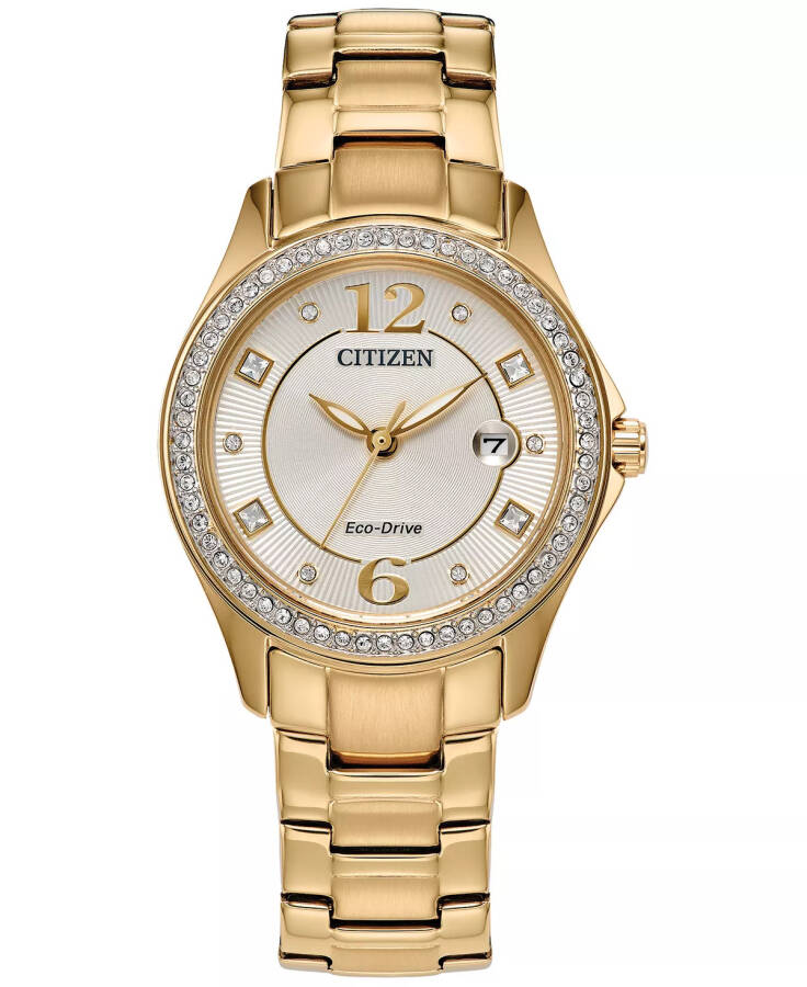 Eco-Drive Women's Crystal Gold-Tone Stainless Steel Bracelet Watch 30mm Gold-tone - 1