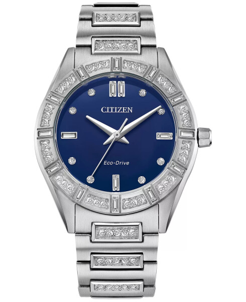 Eco-Drive Women's Crystal Stainless Steel Bracelet Watch 34mm Blue - 1