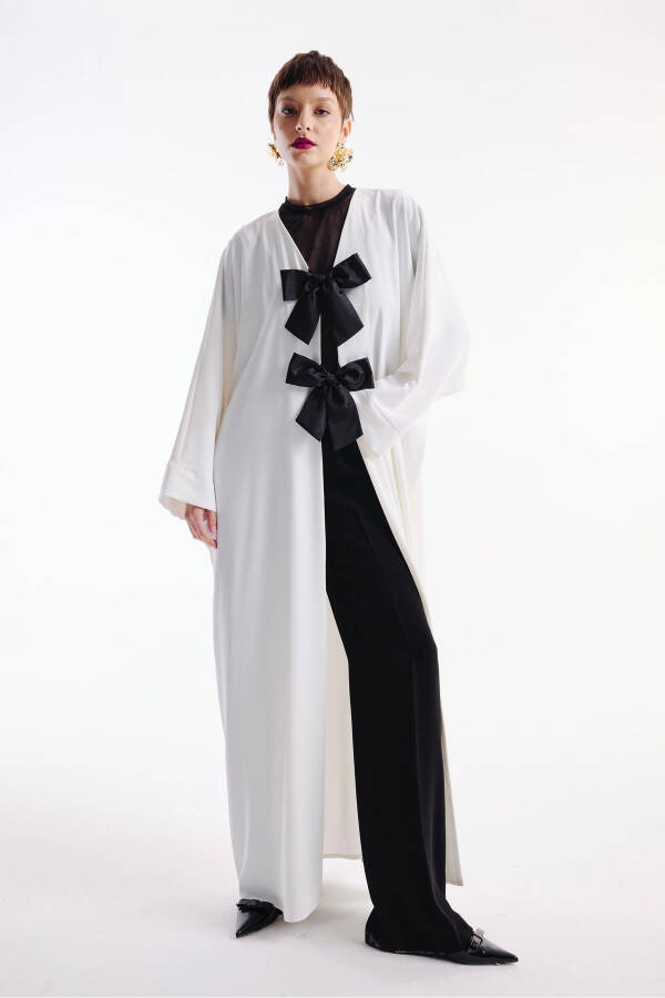 Ecru Abaya with Bow Detail - 2