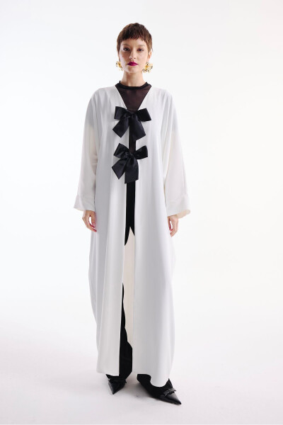 Ecru Abaya with Bow Detail - 3