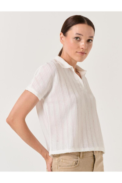 Ecru Open Neck Short Sleeve Knit T-Shirt - 29