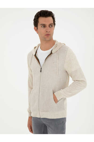 Ecru Regular Fit Linen Blend Knit Cardigan - 3