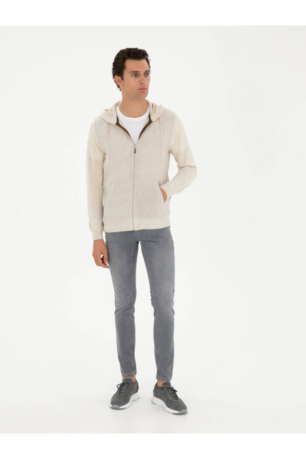 Ecru Regular Fit Linen Blend Knit Cardigan - 4